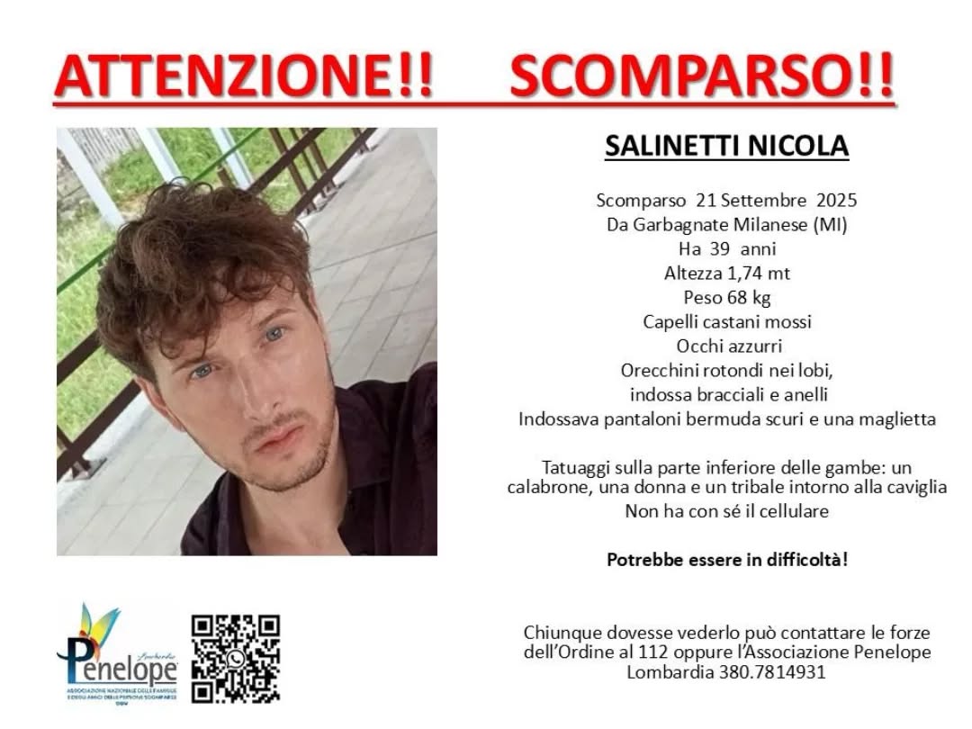 39enne scomparso da una comunità, continuano le ricerche di nicola salinetti