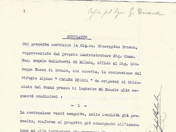 il contratto da cui nacque il rifugio branca