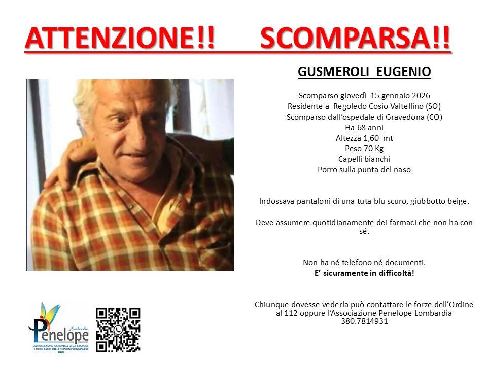 persona scomparsa valtellina